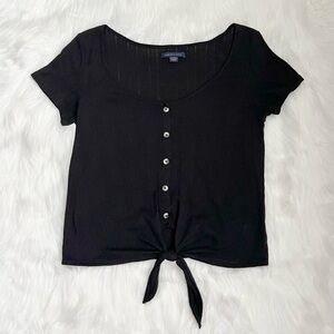 American Eagle Black Tie Front Top with Buttons